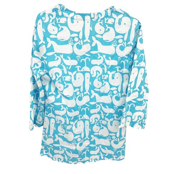 Tracy Negoshian Kaitlin Whale Print Tunic Beach Cover Up 1 Zip Pocket Sz S NWOT - Picture 6 of 9